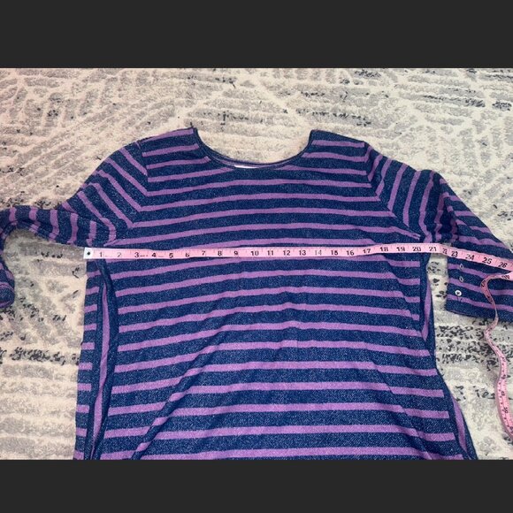 Allison Daley Women's Large Purple Navy Blue Glitter Striped 1/2 Sleeve Shirt - Picture 4 of 7